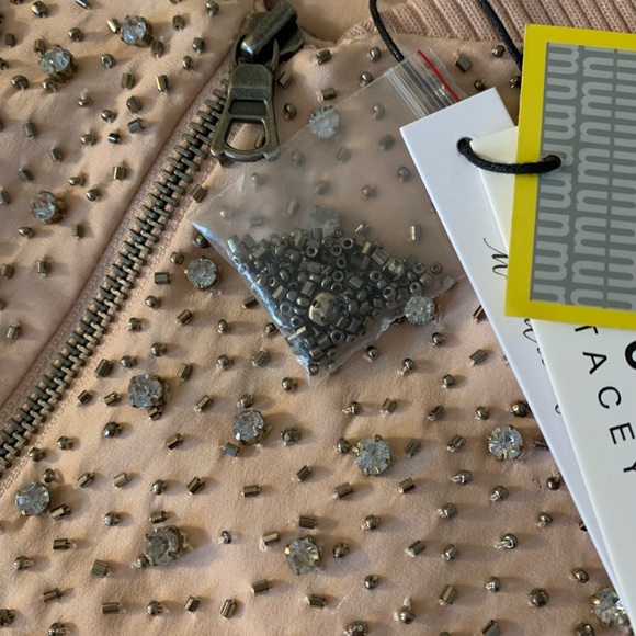 ALICE & OLIVIA DEMIA EMBELLISHED BOMBER JACKET light dusty pink NWT💞💖 - Picture 10 of 11